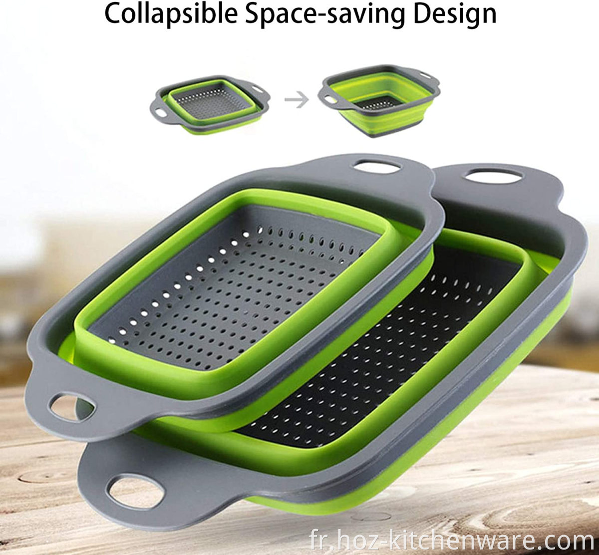 Casqueur pliable de cuisine pliant collapable collante spatiale-goz hoz pliant des passages en silicone pour drainage des pâtes fruits de légumes